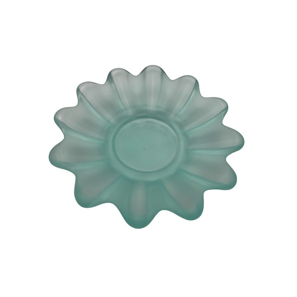 Vintage Blue Satin Glass Flower Trinket Dish Made in USA - Picture 1 of 2